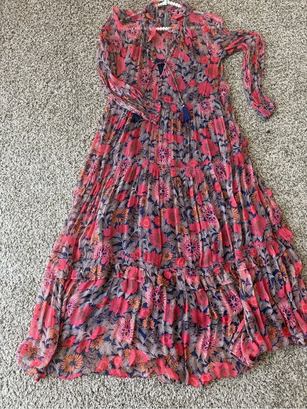 Anthropologie Floral Maxi Dress in Pink and Navy - Picture 2 of 7